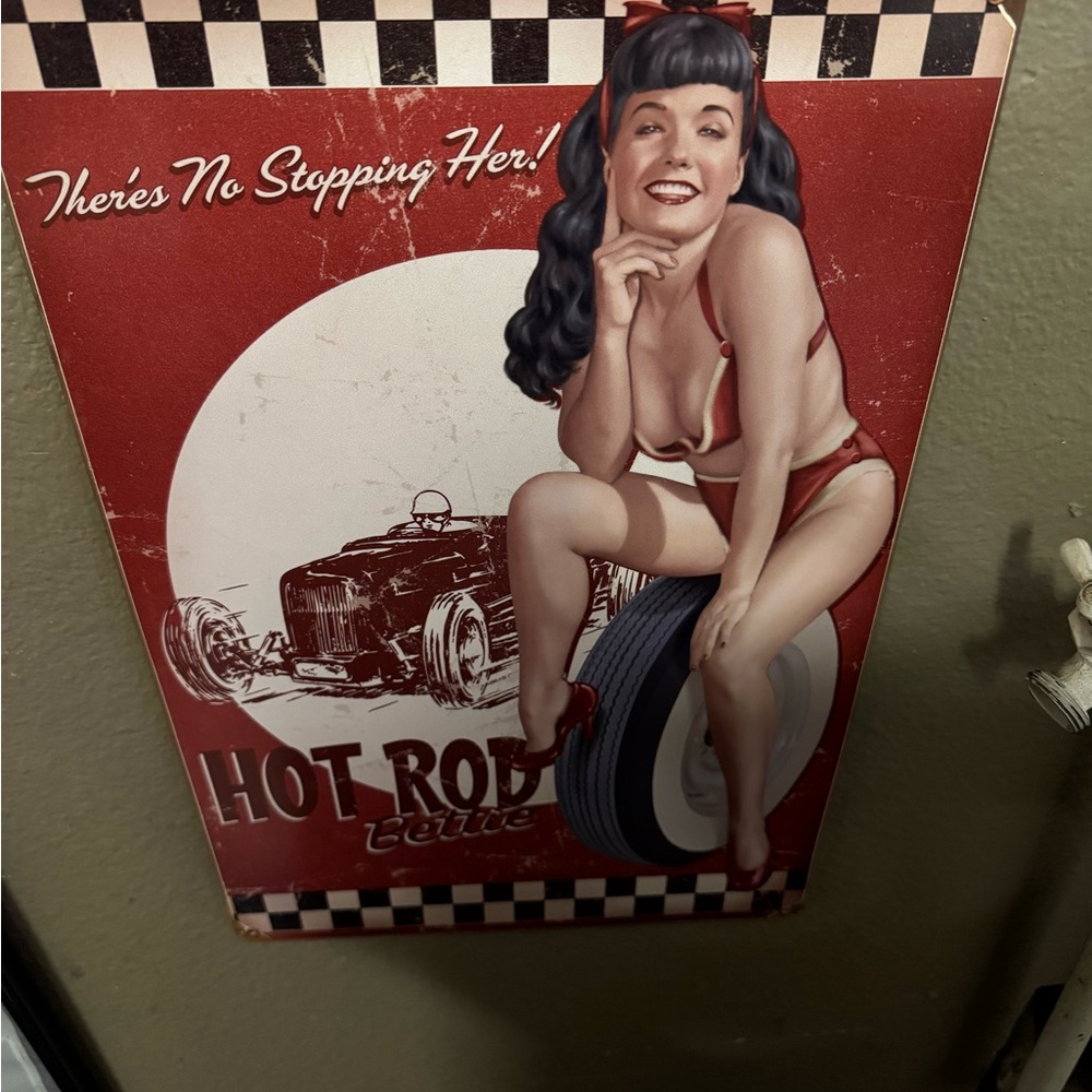 Bettie Paige Retro Hot Rod Metal Sign